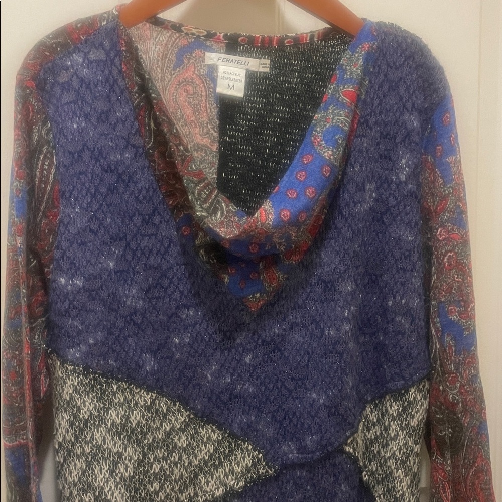 Multicolor Patchwork Cowl Neck Sweater - Picture 3 of 8